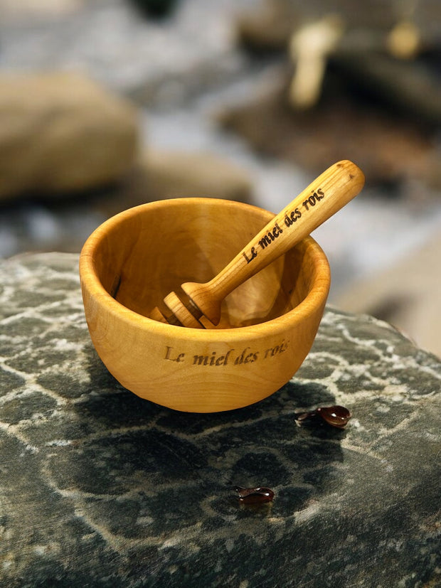 Pot de miel en bois + cuillère à miel en bois de cerisier Le miel des rois