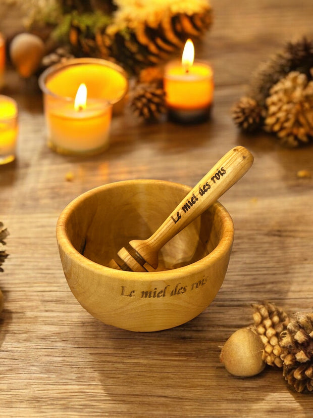 Pot de miel en bois + cuillère à miel en bois de cerisier Le miel des rois